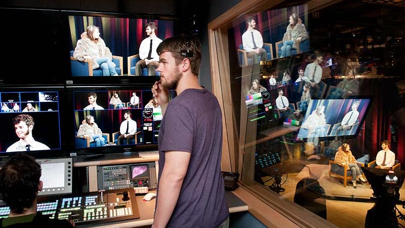 Students editing interviews